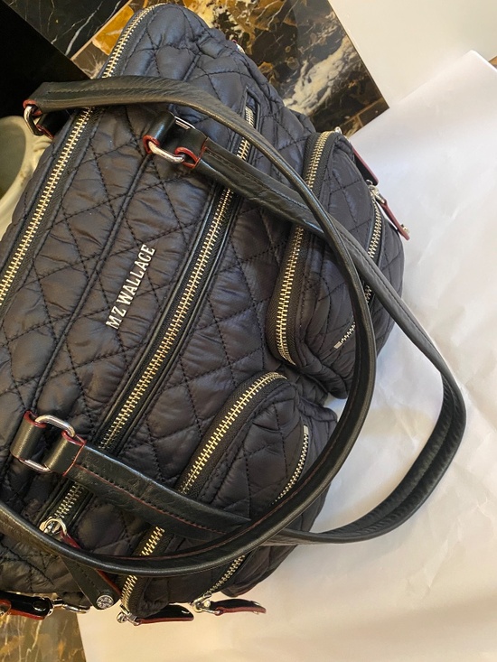 MZ WALLACE TOTE TRAVELER TOTE COSBY BLACK QUILTED SLIPS ON SUIT CASE HANDLE - Picture 16 of 16